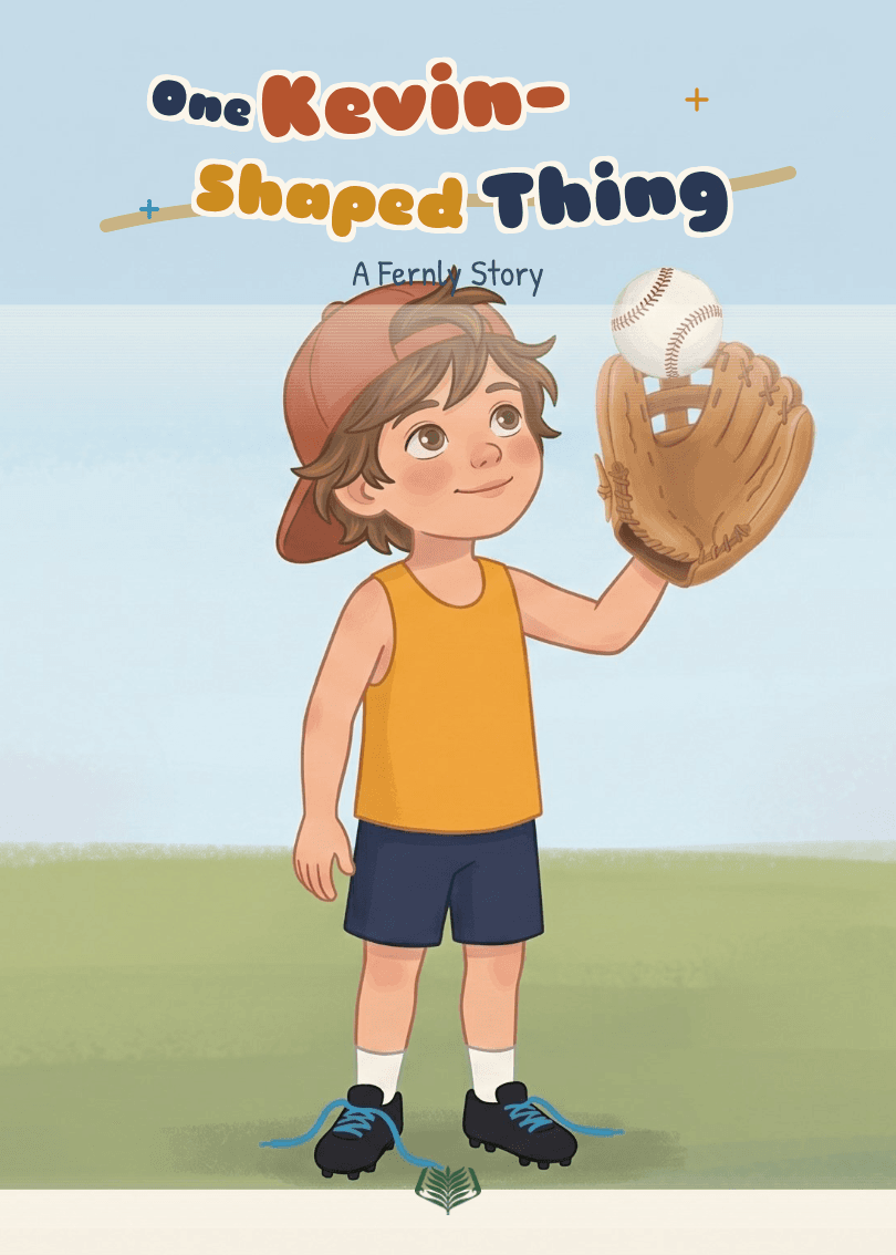 One Kevin-Shaped Thing — cover. Kevin in a ball cap holding a baseball in his glove.